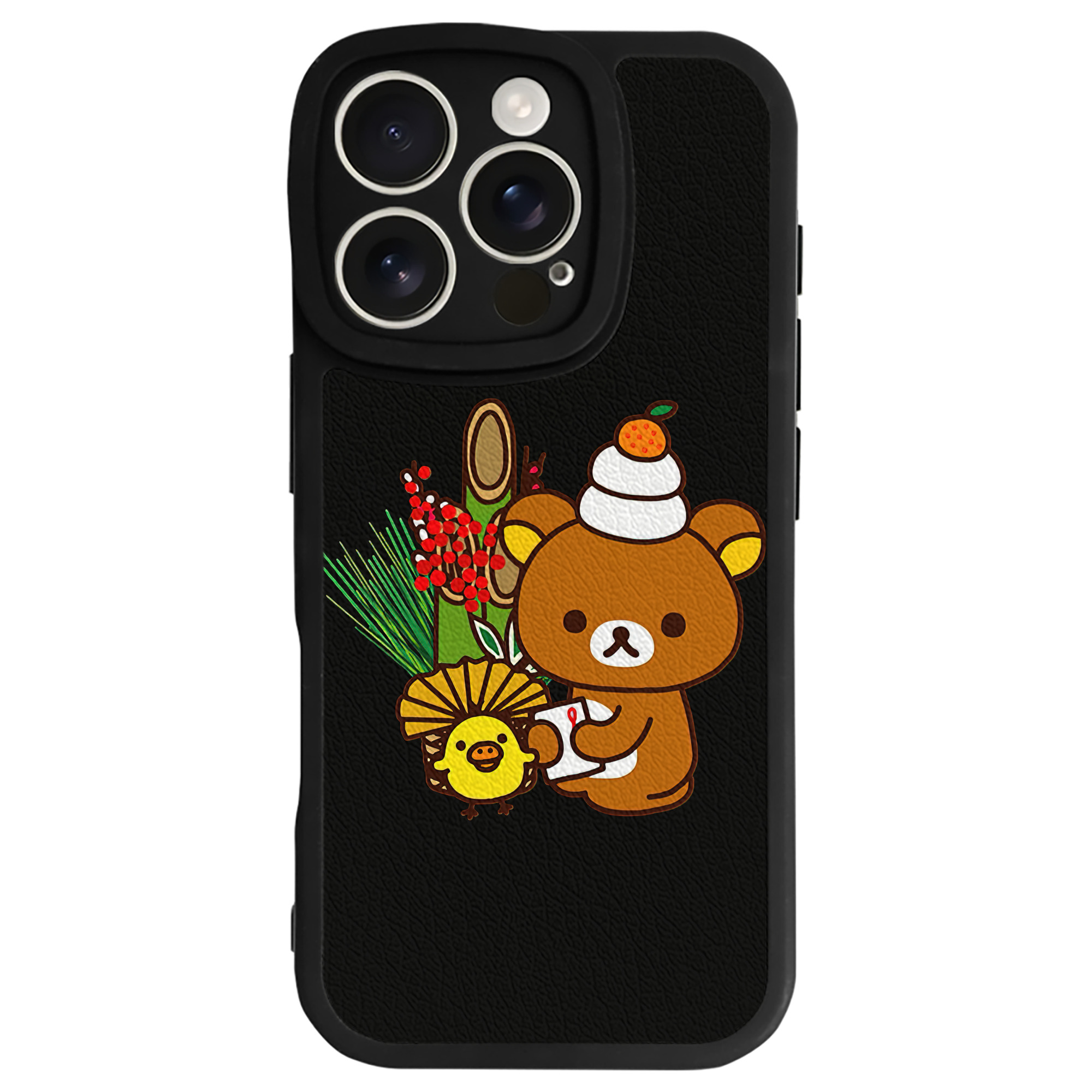 （画像用） リラックマ リラックマ キイロイトリ Rilakkuma Korilakkuma Kiiroitori 【iPhone 16シリーズ対応】シリコンスマホケース（レザー調） 材質：シリコン